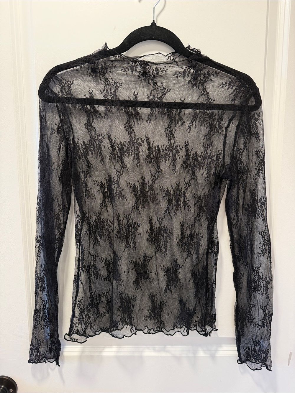 Sheer Black Lace Long Sleeve layering Top